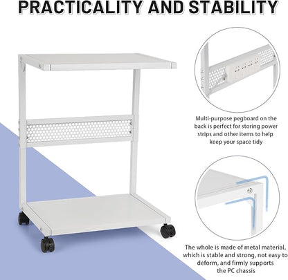 Bfttlity PC Stand Computer Tower Stand 2-Tier Metal CPU Holder with Locking Caster Wheels Suitable for Most PC (S, White)