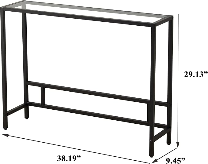 MAJARO Small Modern Console Table for Entryway, Tempered Glass with Metal Frame Sofa Table for Living Room, Hallway, Office (Single-Layer, Black)