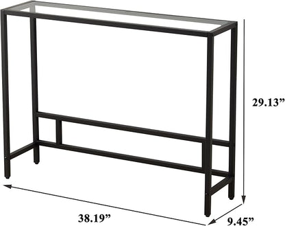MAJARO Small Modern Console Table for Entryway, Tempered Glass with Metal Frame Sofa Table for Living Room, Hallway, Office (Single-Layer, Black)