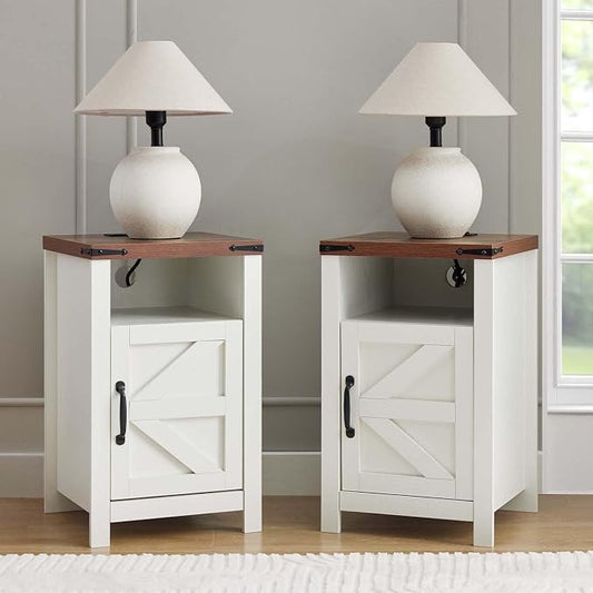 Farmhouse Coffee Table and End Table Sets of 3, 3 Piece Living Room Tables Set with Charging Station, Lift Top Coffees and 2 Nighstand, Wood Furniture Sets with Storage, White