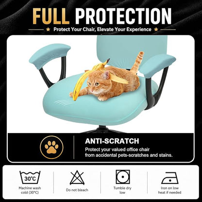 Stretchable Split Office Chair Seat Covers with Armrest Covers - Universal Stretch Computer Chair Slipcover - 180GSM Washable Rotating Backrest Coverings & Cushion Protectors for Dogs, Cats, Pets