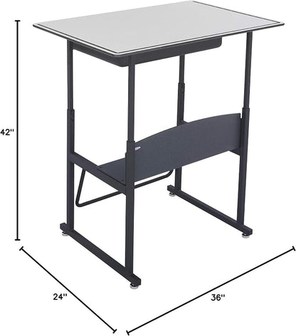 Safco Products AlphaBetter Adjustable-Height Desk, 1209GR, 36" W x 24" D Premium Desktop, Book Box, Swinging Footrest Bar