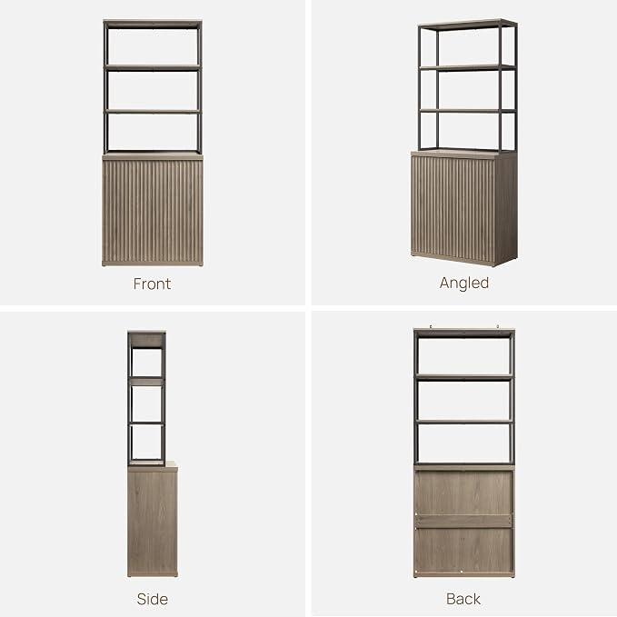 SICOTAS Book Shelf Fluted Bookshelf Cabinet - 75" Tall Bookcase 6 Tier Large Bookshelves with Doors Storage Modern Wide Book Shelves Case for Living Room Home Office Library, Metal Frame, Grey