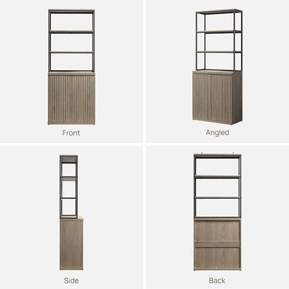 SICOTAS Book Shelf Fluted Bookshelf Cabinet - 75" Tall Bookcase 6 Tier Large Bookshelves with Doors Storage Modern Wide Book Shelves Case for Living Room Home Office Library, Metal Frame, Grey