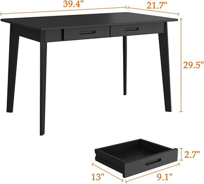 Timechee 40 Inch Compact Computer Gaming Desk, Black Study Work Office Desk with 2 Storage Drawers, Rectangular Study Reading Table, Simple Computer Writing Table for Home Office, Living Room