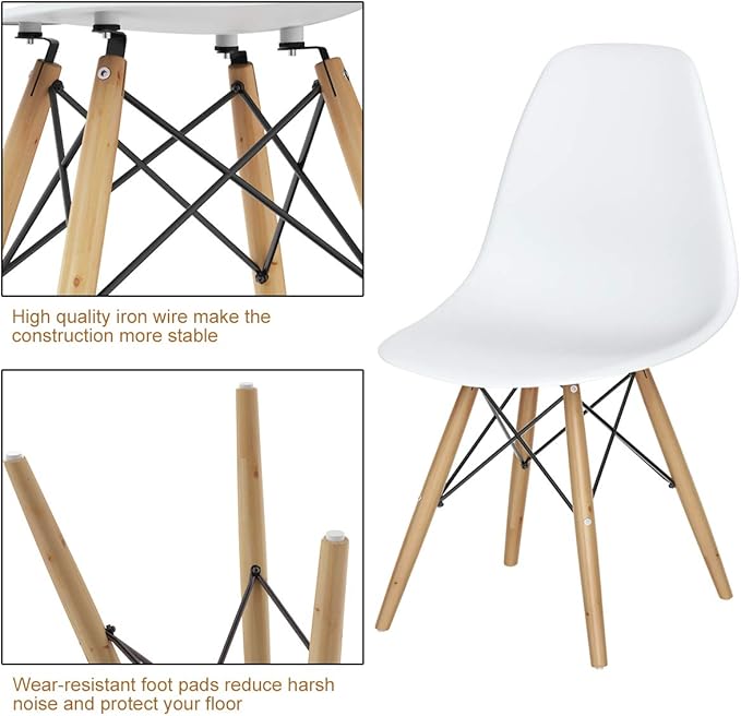 Giantex Dining Chairs Set of 2 White, Pre Assembled Mid Century Modern Dining Chairs with Wood Legs, Armless Kitchen Chairs, Plastic Dining Side Chair for Dining Room, Kitchen, Living Room