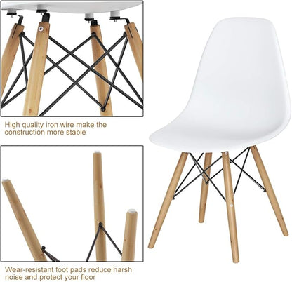Giantex Dining Chairs Set of 2 White, Pre Assembled Mid Century Modern Dining Chairs with Wood Legs, Armless Kitchen Chairs, Plastic Dining Side Chair for Dining Room, Kitchen, Living Room