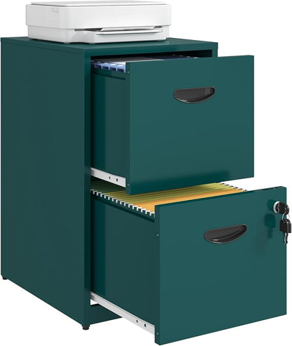 UNICOLY 2 Drawer File Cabinet with Lock, Metal File Cabinets for Home Office, Under Desk Storage, Printer Stand, Office File Cabinets for Letters and File Boxes, Assembly Required, Green
