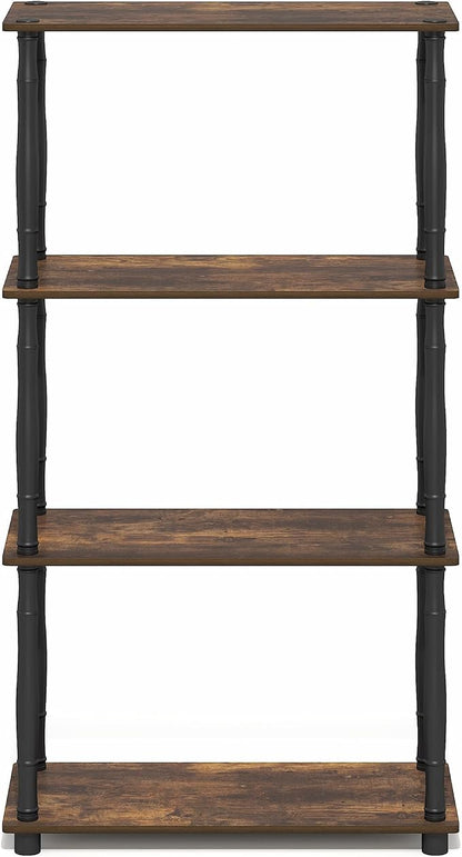 Furinno Turn-N-Tube Storage Shelves, 4-Tier Open Frame Book Shelf, Standing Corner Shelf, Toolless Open Shelves, Classic Tubes, for Organization and Storage, Living Room, Home Office, Amber Pine