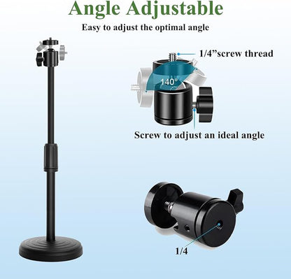 Webcam Stand with Phone Holder, Adjustable Height Desk Camera Mount for Logitech C920 C922 C925e C930e, 1/4" Threaded Desktop Tripod Stand for Live Streaming, Video Conferencing, Online Classes