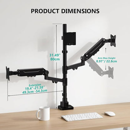 WALI Triple Monitor Mount, up to 49'' Ultrawides on Top Bracket and 34'' Screens on Side Brackets, Extra Tall 3 Monitors Desk Mount, Heavy Duty Monitor Arm up to 44 lbs (GSDM003N-P), Black