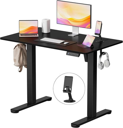 YESHOMY Height Adjustable Electric Standing Desk, 39 x 24 Inches Memory Home Office Sit Stand up Desk with Phone Holder and USB Charging Port, Black