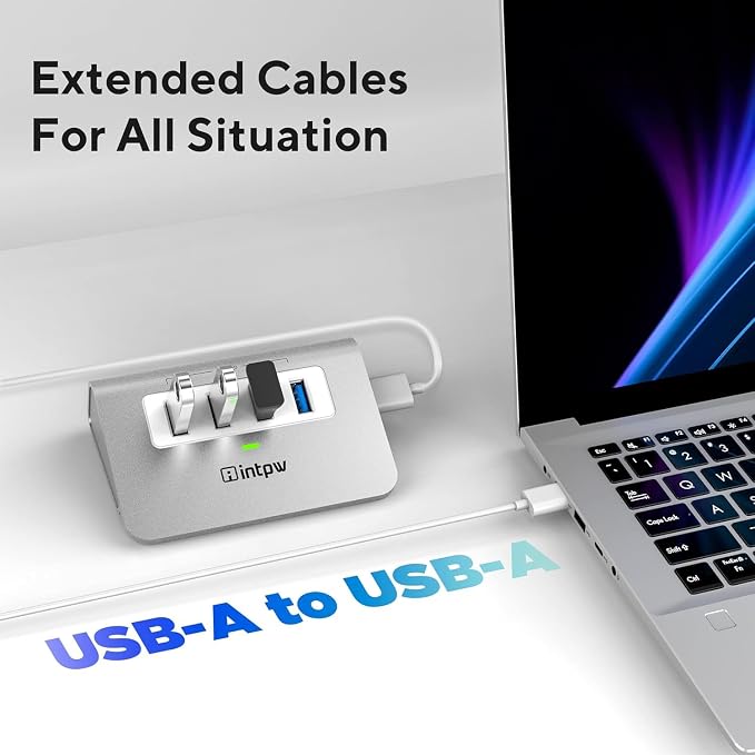 intpw USB 3.0 Hub,Aluminum 4 Port USB Data Hub 3.0 Port Extender Splitter Multiport Adapter with 3.3ft Cable ，USB HUB for PC/Laptop/Xbox/FlashDrive/Printer/Camera/Keyborad/Mouse
