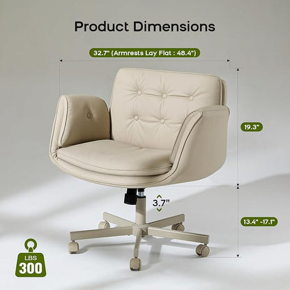 amseatec Criss Cross Chair with Armrests & Wheels, PU Leather Vanity Chair, Comfortable Adjustable Swivel Computer Office Desk Chairs for Home, Make Up, Bed Room (Cream White)