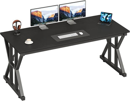 TVU Computer Desk, 55 inch Large Office Desk, Study Writing Table with Thicken Frame, Gaming Desk, Modern Simple Desk for Home Office, Black