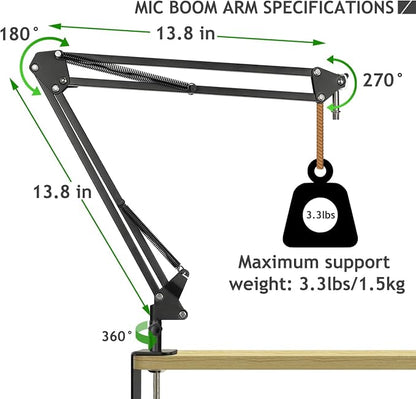 Microphone Isolation Shield with Mic Stand and Pop Filter, Foldable Sound Shield for Most Condenser Microphone Recording Equipment Studio, High Density Absorbent Foam to Filter Vocal by Frgyee