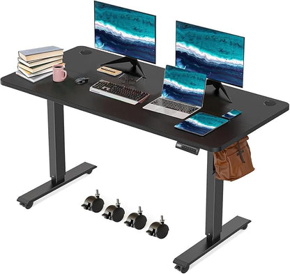 Electric Standing Desk 48 x 24 Inches Adjustable Height Sit Stand Up Desk for Home Office Computer Workstation Memory Preset with Wheels, Black