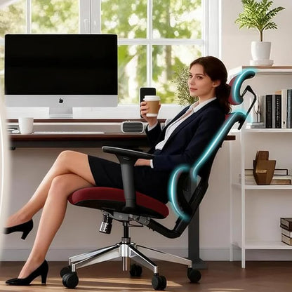 Jacia House Red Ergonomic Mesh Home Office Chair, Big & Tall Gaming Chair - High-Adjustable Lumbar Support, 4D Armrests, 2D Headrest, 90°~135° Tilting with Lock, Swivel Desk Chairs 600lb Capacity
