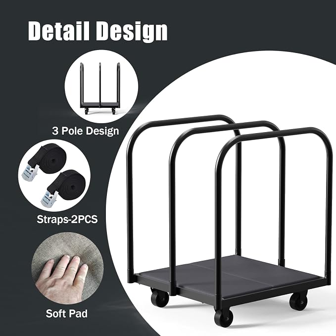 3 Pole Soft Platform Folding Table Cart-Soft Flatbed Panel Cart with 4Inch Swivel Caster 8PCS Folding Table Storage Capacity Soft Platform Truck with 2PCS Straps to Store&Move Lumber,Plywood,Box