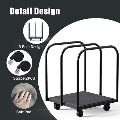 3 Pole Soft Platform Folding Table Cart-Soft Flatbed Panel Cart with 4Inch Swivel Caster 8PCS Folding Table Storage Capacity Soft Platform Truck with 2PCS Straps to Store&Move Lumber,Plywood,Box