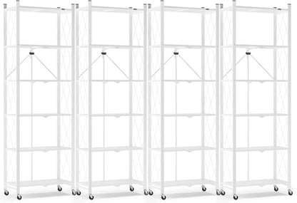 ALANNG 73.6 Inch Folding Bookshelf, 6 Tier Metal Bookcase and Bookshelves, Tall Shelves for Living Room Office Bedroom, Heavy Duty Book Shelve Free Standing Open (White, 4PACK)