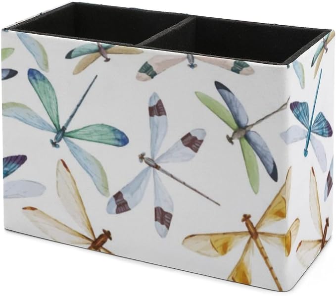 Niapessel Pencil Holder for Desk, Watercolor Dragonfly Pen Holder Storage Desktop Pen Organizer Desk Pencil Organizer Makeup Brush Holder for Office School College Leather