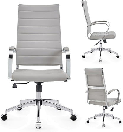 Office Chair, Ergonomic Executive Desk Chair, High Back, Leather Swivel, Lumbar Support, Grey