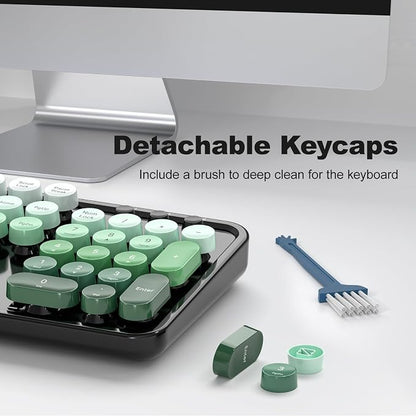 Wireless Keyboard and Mouse Combo, 2.4GHz Retro Full-Size Typewriter Keyboard with Number Pad and Wireless Mouse for PC/Laptop/Desktop/Windows (Black Green)