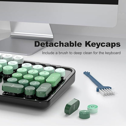 Wireless Keyboard and Mouse Combo, 2.4GHz Gradient Colorful Full-Size Retro Typewriter Keyboard with Wireless Mouse for PC/Desktop/Laptop/Windows (Black Green)