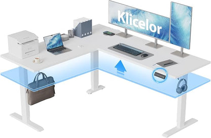 Klicelor L Shaped Standing Desk 63 x 55 Inch, Electric Height Adjustable Corner Desk for Home Office Workstation, Ergonomic Sit Stand Computer Table with Memory Controller, White