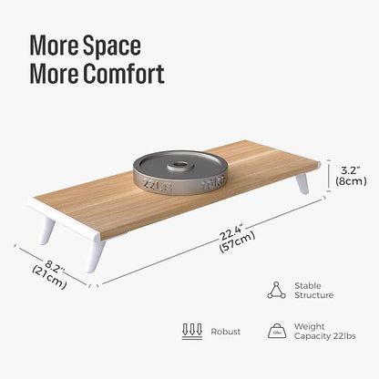 loukin Monitor Stand Riser for Desk, 22.4" x 8.3" Larger Computer Stand for Laptop, PC, Printer, Sturdy Desktop Computer Shelf with Non-Skid Rubber, Home Office, Natural Wood