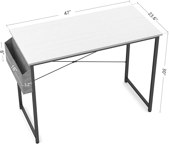 Cubiker Computer Desk 47 inch Home Office Writing Study Desk, Modern Simple Style Laptop Table with Storage Bag, White