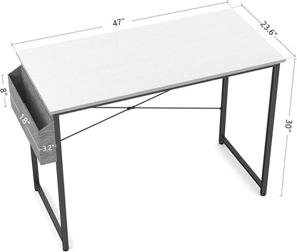 Cubiker Computer Desk 47 inch Home Office Writing Study Desk, Modern Simple Style Laptop Table with Storage Bag, White