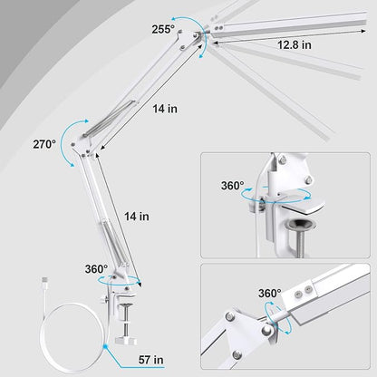 Upgrade Swing Arm LED Desk Lamp with Clamp, 80 LED Beads, 5 Color Modes & 11 Brightness Levels, 360° Adjustable Arm, Eye-Caring Light CRI95, Timer & Memory Function, for Office, Study, Crafting