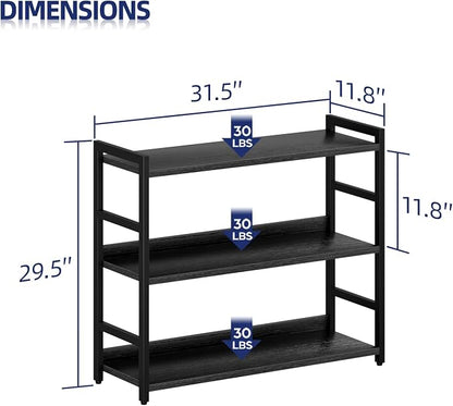NUMENN Wide Bookshelf, 3 Tier Bookshelves, Home Office Bookcase Shelf Storage Organizer, Free Standing Storage Shelving Unit for Bedroom, Living Room and Home Office, Black