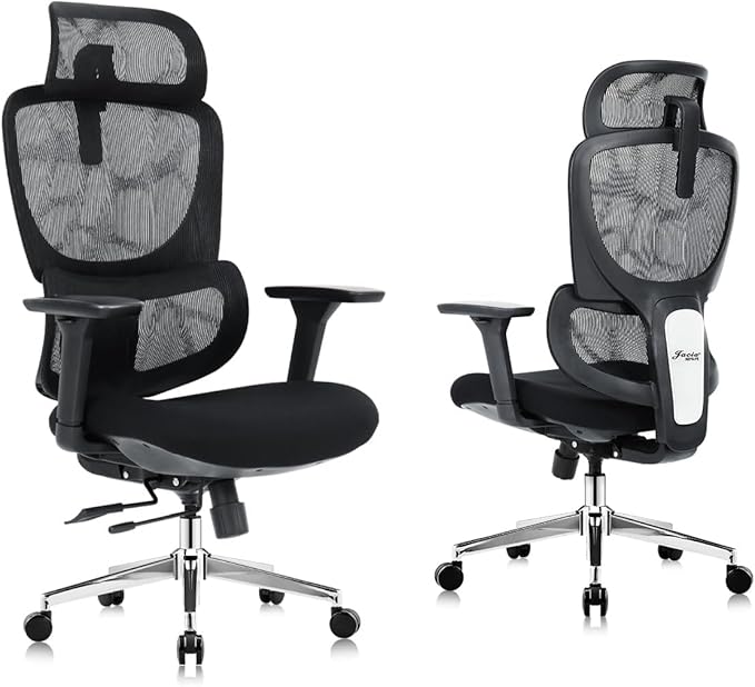 Jacia House Black Ergonomic Mesh Home Office Chair, Big & Tall Gaming Chair - High-Adjustable Lumbar Support, 4D Armrests, 2D Headrest, 90°~135° Tilting with Lock, Swivel Desk Chairs 600lb Capacity
