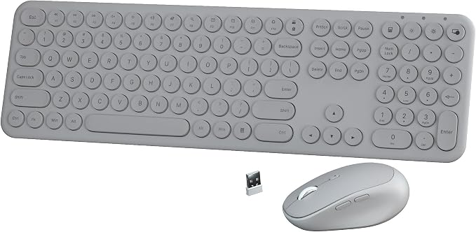 Wireless Keyboard and Mouse Combo, Slim Silent Round Keycaps (Gray) | 2.4GHz USB Plug-and-Play, Full-Size 110-Key Layout, Compatible with PC & Laptops