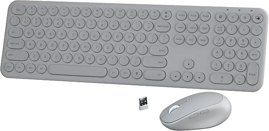 Wireless Keyboard and Mouse Combo, Slim Silent Round Keycaps (Gray) | 2.4GHz USB Plug-and-Play, Full-Size 110-Key Layout, Compatible with PC & Laptops