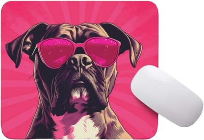 Pink Mousepad Glamour Dog Boxer Mouse Pad for Home Office Gaming Working Desk Computer Desktop Accessories Non-Slip Rubber Mousepad for Dog Lovers