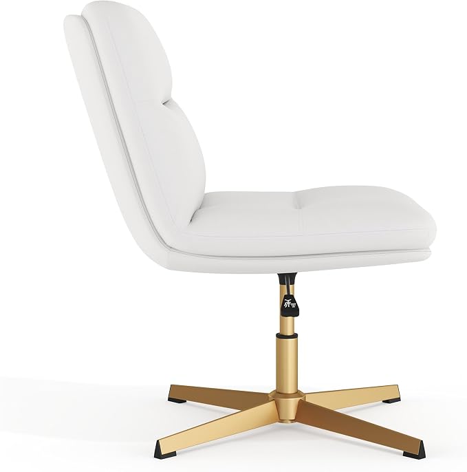 Flash Furniture Chloe Commercial Mid-Back Swivel Office Chair, Padded LeatherSoft, Adjustable Height, Ergonomic Mid-Rise Back, Armless, Stationary, White/Gold