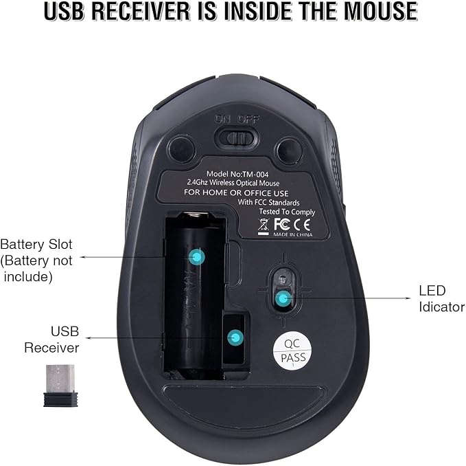 Wireless 2.4G Silent Cordless Mouse - 6 Buttons, 3 DPI Levels for Laptop, Desktop, MacBook, PC
