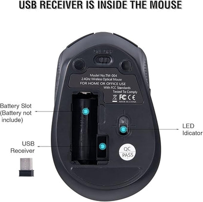 Wireless 2.4G Silent Cordless Mouse - 6 Buttons, 3 DPI Levels for Laptop, Desktop, MacBook, PC