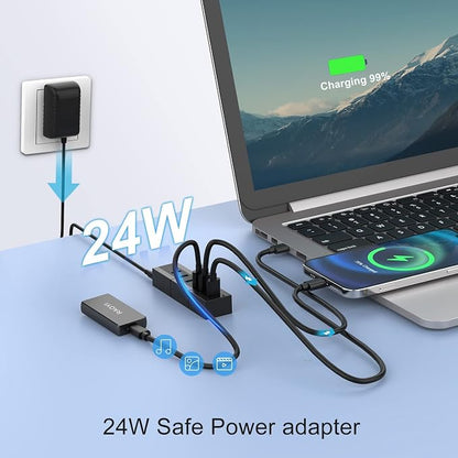 Powered USB 3.0 Hub, RAOYI 6 Ports High Speed USB 3.0 Hub Splitter with 24W Power Adapter, 3.3ft Cable and Smart Fast Charger USB Hub for Laptop, PC, Mac, Mobile HDD, Mulitple Devices (Black)