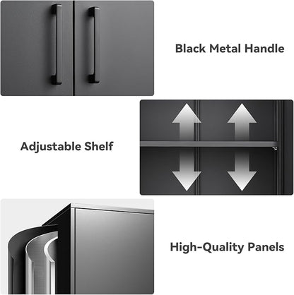 IRONFFICE Metal Wall Cabinet,Garage Cabinet with Handle,Lockable Storage Cabinets Wall Mounted with 2 Doors,Locking Cabinet with Shelves for Basement,Office,Living Home,Black