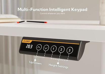 Claiks Electric Standing Desk, Adjustable Height Stand up Desk, 48x24 Inches Sit Stand Home Office Desk with Splice Board, White Frame/White Top