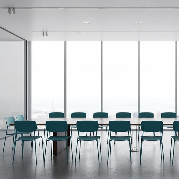 Sidanli Armless Stacking Chairs Set of 4, Office Waiting Room Chairs with Metal Legs and Ergonomic Plastic Seat, Metal Chairs Set of 4 for Conference Reception Dining Room, Blue