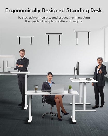 Standing Desk, Height Adjustable Electric Stand up Desk, 40 x 24 Inches Sit Stand Home Office Desk with Splice Board, White Frame/White Top