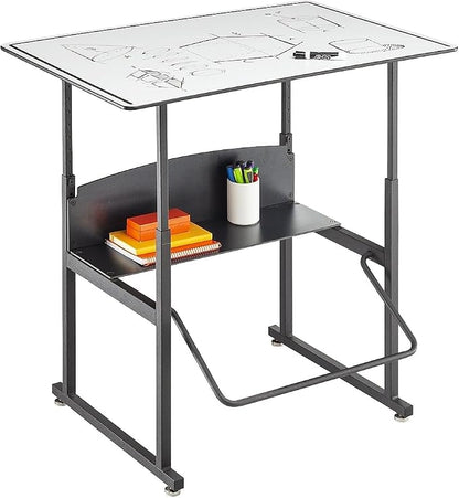Safco AlphaBetter Adjustable-Height Desk for Active Learning for Students in Grades 3 to 12 with Swinging Pendulum Footrest, Fidget Bar, Dry Erase Desktop