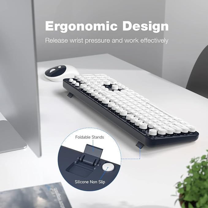 Dilter Wireless Keyboard and Mouse Combo, 104 Keys Full-Sized Typewriter Keyboards and Retro Mouse, 2.4 GHz USB Receiver Plug and Play, for Windows 7 8 10, PC, Laptop, Desktop (Dark Blue)