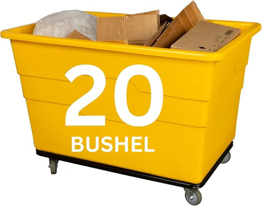 ReadySpace Commercial 20 Bushel Utility Cart with Steel Base, Poly Box Basket Truck, Laundry Cart, and Rolling Trash Bin, 51.5-Inch x 35.5-Inch x 36-Inch, 1000 Pound Weight Capacity, Yellow